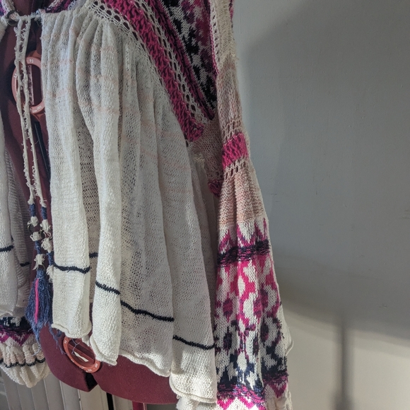 Free People Dreamland cardigan sweater crochet pink white purple xs flowy - Picture 5 of 9